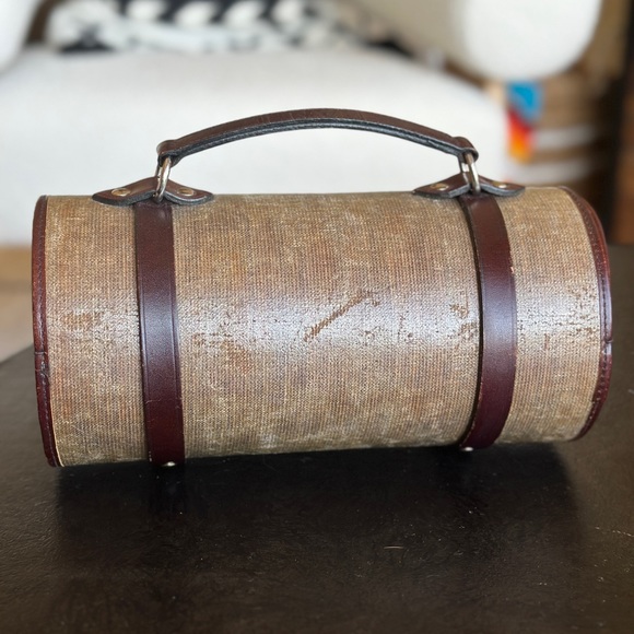 Vintage! Authentic Chanel Leather & Canvas Picnic Barrel Bag Picnic Roll Handbag - Picture 4 of 9